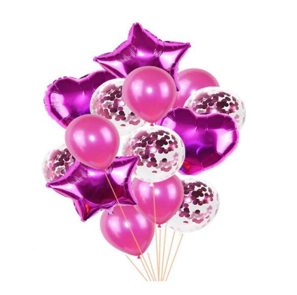 14 Pcs Confetti Decorative Party Balloons Set (Star, Heart Shaped & Confetti Filled Latex Party Balloons Set)