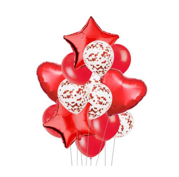 14 Pcs Confetti Decorative Party Balloons Set (Star, Heart Shaped & Confetti Filled Latex Party Balloons Set)