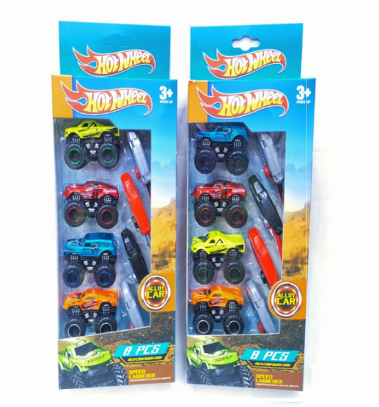 Hot Wheels Alloy Monster Truck With Ejector Key Action For Kids - 8 Pcs